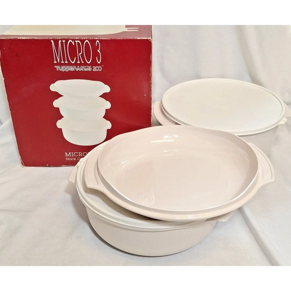 TUPPERWARE 200 Micro 3 Microwave Stack Cooking System 5 Piece incl 2 Lids‎